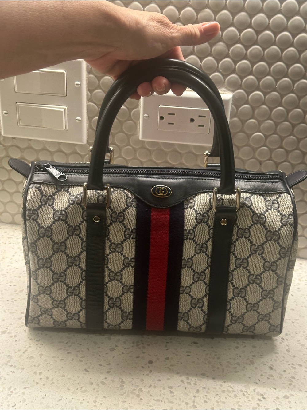 Gucci Boston Bag Navy 11.5 x 7 with box and dustbag